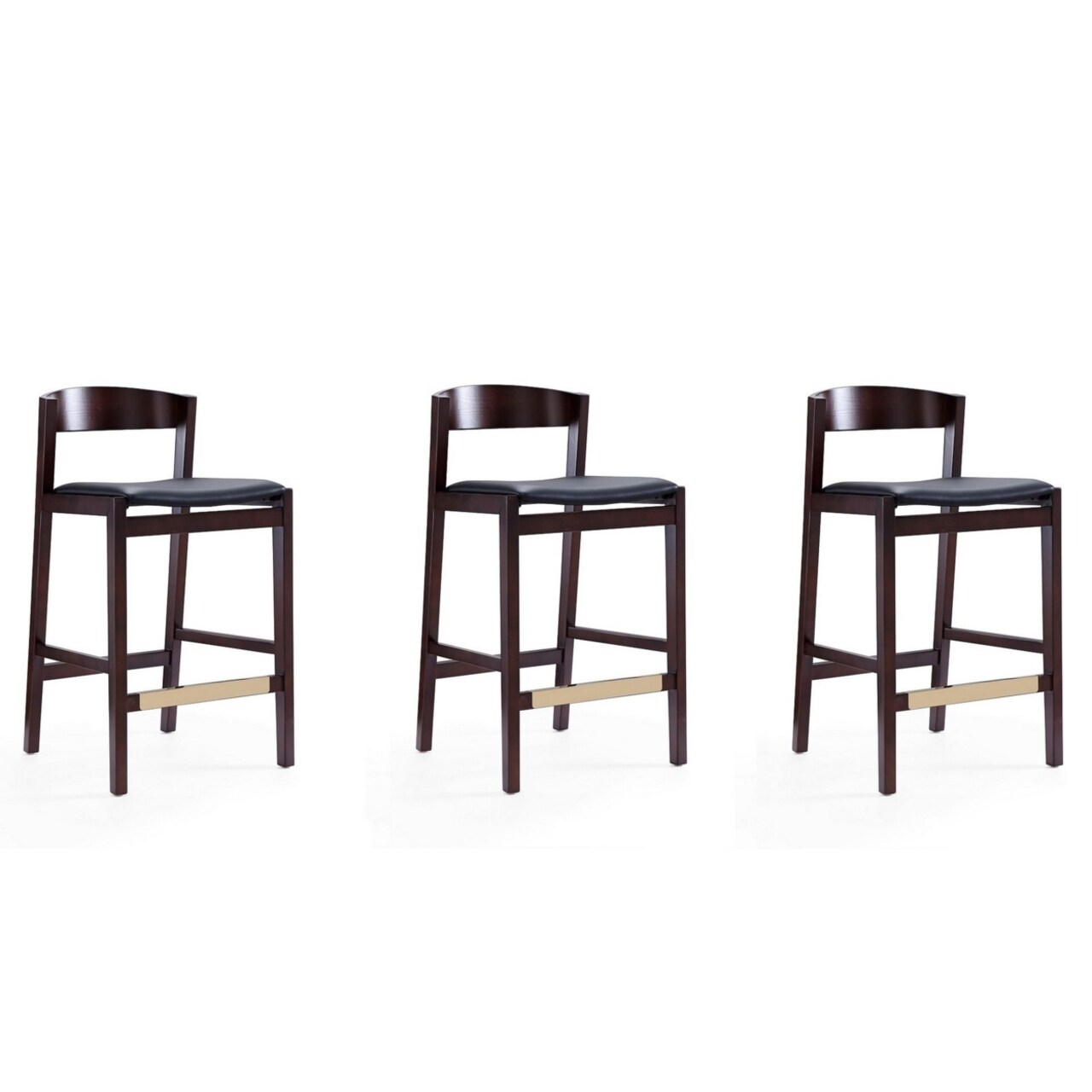 Manhattan Comfort Klismos 36.75 in. Black and Dark Walnut Beech Wood Counter Height Bar Stool (Set of 3)